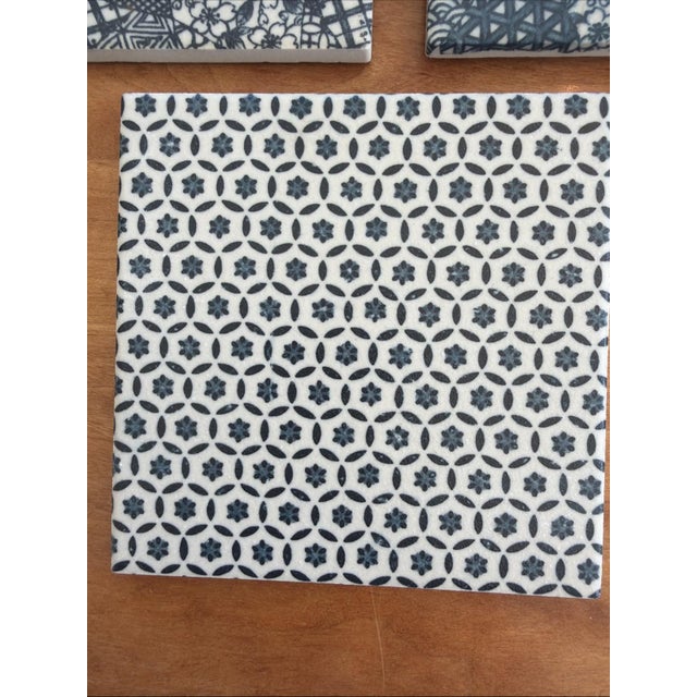 Vintage Japanese 6x6.5” ceramic decorative wall tiles featuring traditional geometric and textile patterns. Marked JAPAN...