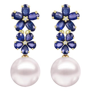 Nina Zhou 4.92ctw Blue Sapphire Diamond Pearl Convertible Blossom Drop Earrings For Sale