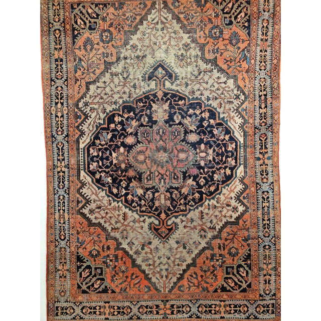 Antique Persian Farahan Sarouk Rug, Handwoven Floral Pattern, Ivory & Brick Red, 5’ X 7’ For Sale In Chicago - Image 6 of 12