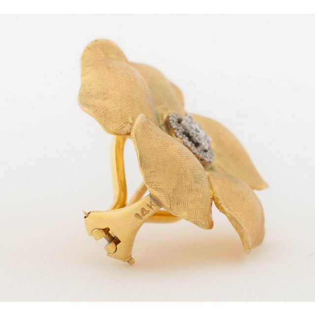 Gold Floriform Yellow Gold and Diamond Earrings For Sale - Image 8 of 8