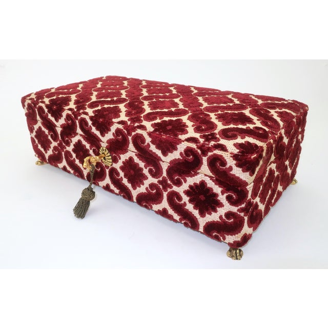 Metal Vintage Italian Leather & Ruby Red Cut Velvet Jewelry Box For Sale - Image 7 of 15