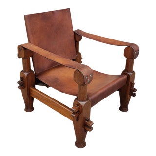 Vintage 1960's Leather Safari Chair For Sale