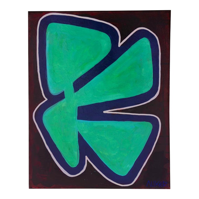 Contemporary Original Painting “Modernist Abstract in Turquoise” on Stretched Canvas by Auker For Sale