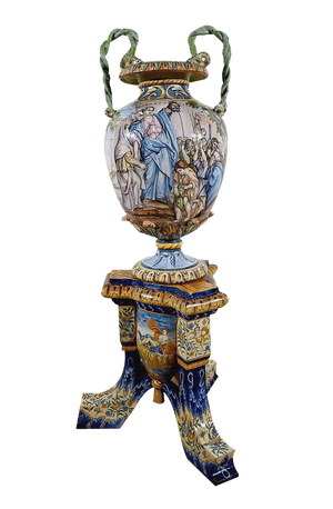 19th Century Majolica Vase on Saddle Set, Italy, Set of 2