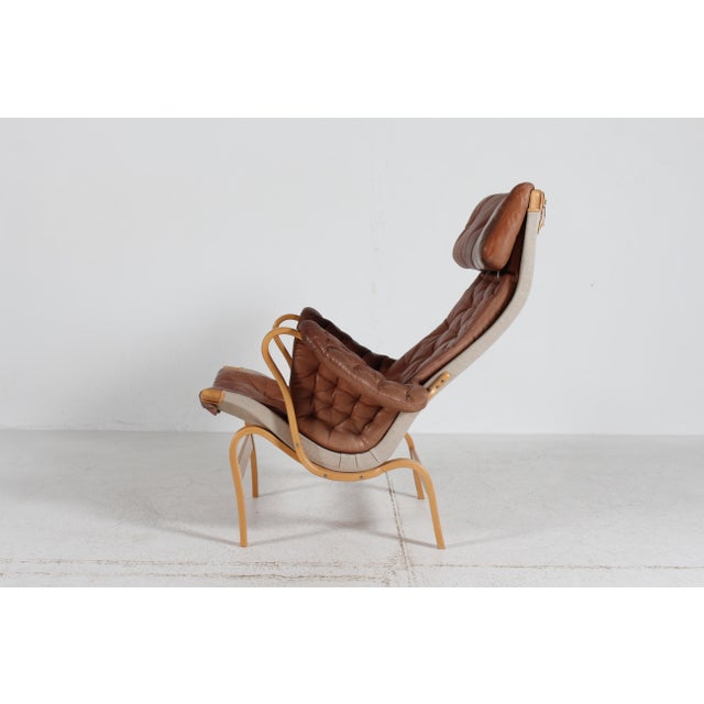 Wood Set of Pernilla Lounge Chair and Ottoman in Beech and Aniline Leather by Bruno Mathsson for Dux, Sweden, 1994 For Sale - Image 7 of 18