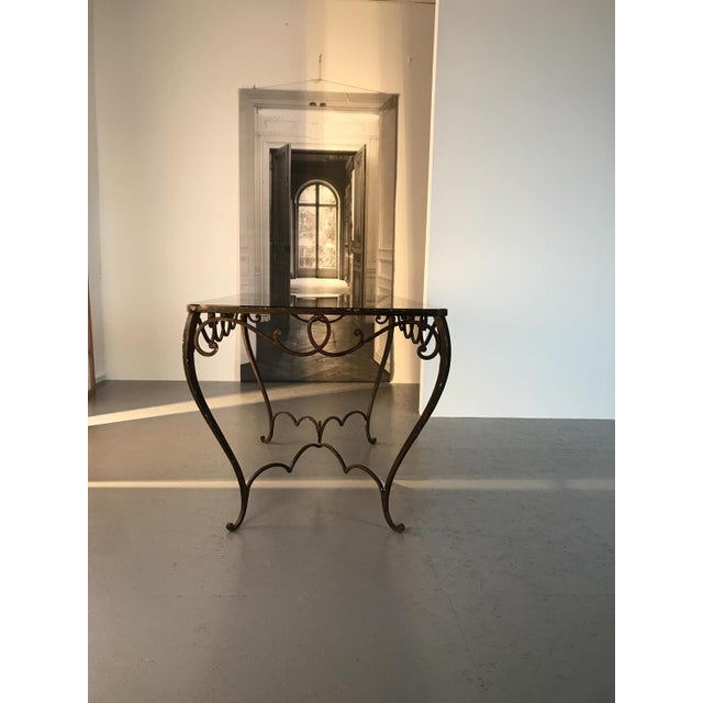 French Art Deco Wrought Iron Dining Table with Black Colored Glass, 1930s For Sale - Image 15 of 18
