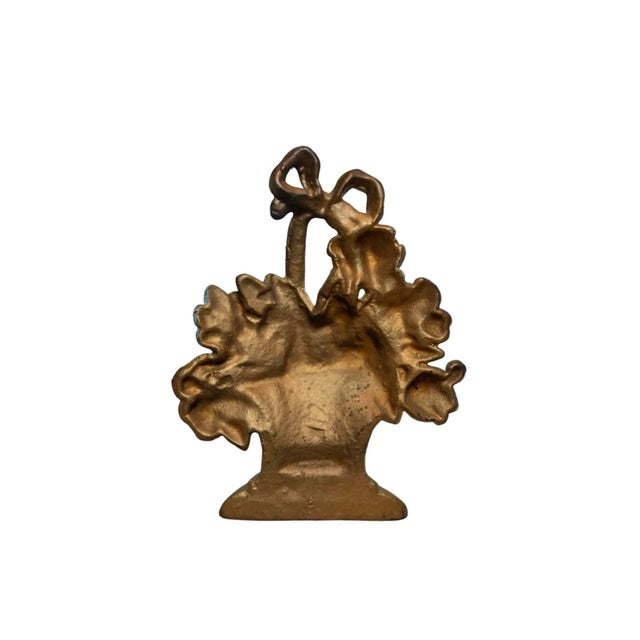 American Early 20th Century Basket of Roses With Bow Painted Cast Iron Doorstop For Sale - Image 3 of 10