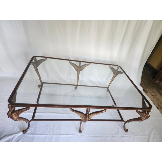 Art Deco 1950s Sculptural Swan Figure Glass Coffee Table For Sale - Image 3 of 9