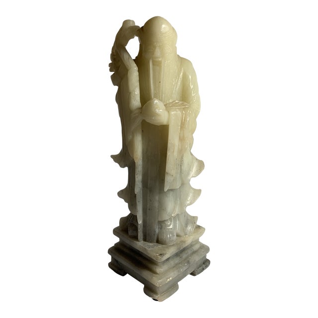 1920s Chinese Carved Soapstone Old Man "Sau" Figurine For Sale