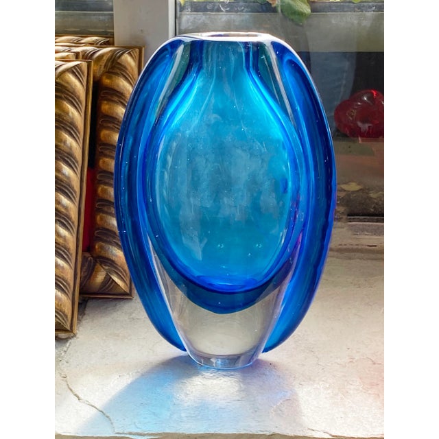 Vintage Mid Century Blue Art Glass Vase Chairish
