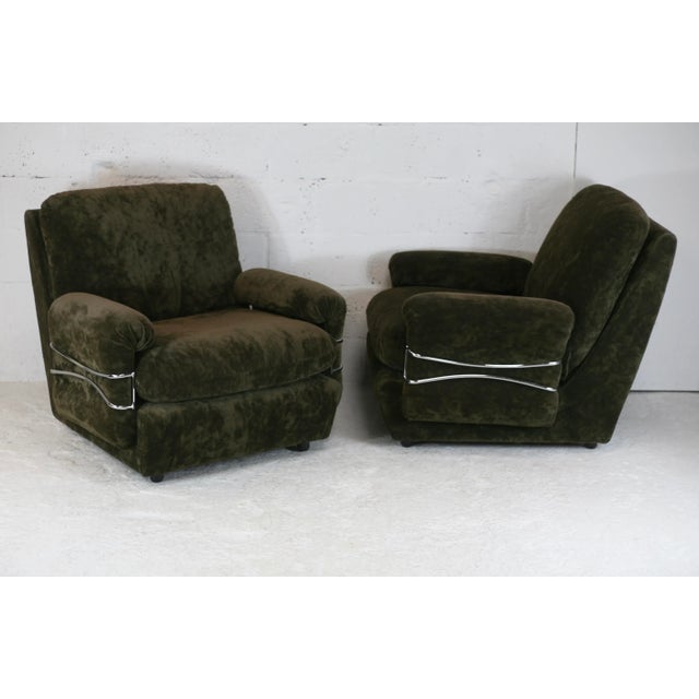 Set of Space Age Armchairs in Brown Velvet and Steel, France, 1970s For Sale - Image 13 of 18