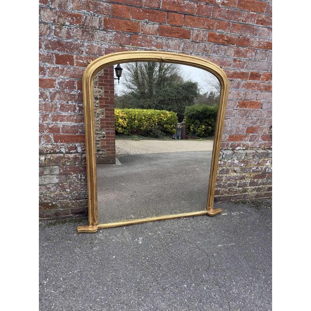 Large Antique English Gilt Arched Top Overmantle Mirror, 19th Century For Sale - Image 6 of 7