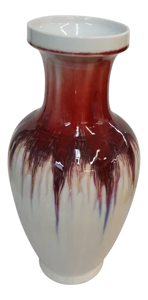 Maitland Smith Hand Painted Ivory and Red Color Vase