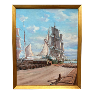Late 20th Century Humberto Da Silva Fernandes Clipper Ship Oil Painting on Canvas