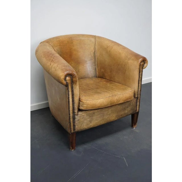Industrial Vintage Dutch Cognac Colored Leather Club Chair For Sale - Image 3 of 17