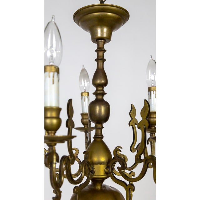 19th Century Dutch 5-Light Brass Chandelier With Flame Detailing For Sale - Image 4 of 9