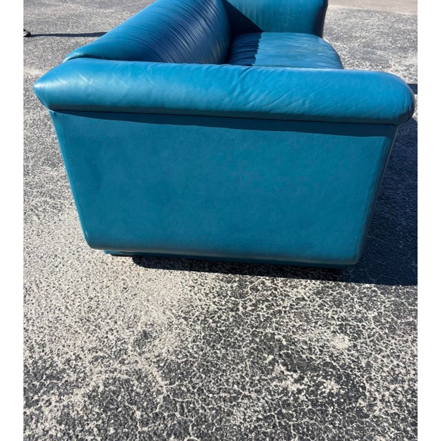 Postmod Teal Leather Sofa For Sale - Image 16 of 18