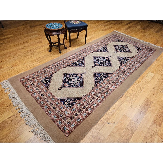 1900 - 1909 Vintage Malayer Gallery Rug, Hand-Knotted Wool, Geometric Pattern, 5x10, Camehair & Navy For Sale - Image 5 of 13
