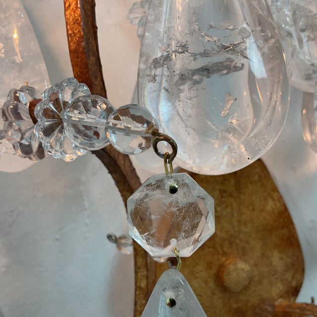 1950s French Country Large Rock Crystal and Goldleaf Wall Sconces - Pair For Sale - Image 12 of 16
