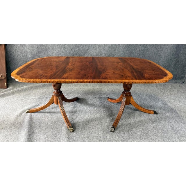 Brown Late 20th Century Incredible Banded Top Flamed Mahogany Dining Table With 2 Leaves For Sale - Image 8 of 15