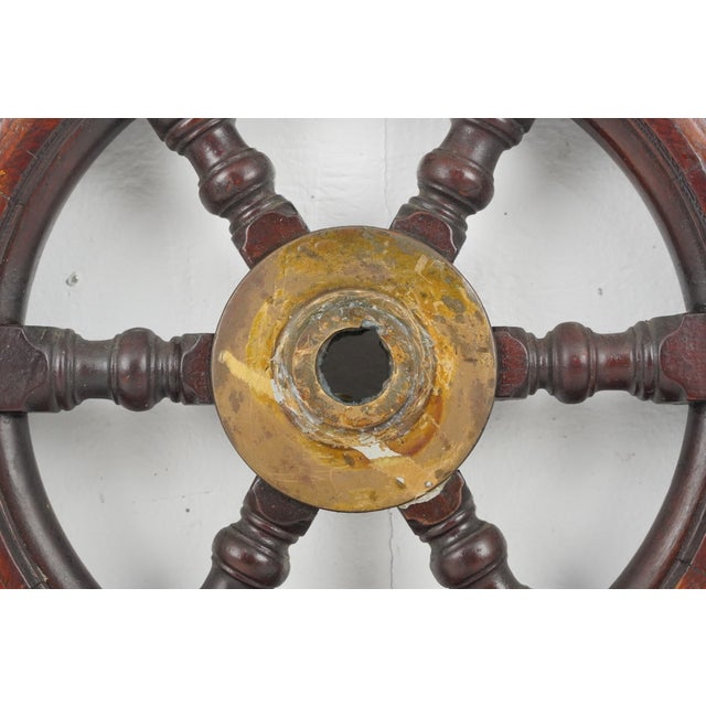 Vintage Wood Six Spoke Ship Steering Wheel For Sale - Image 6 of 8