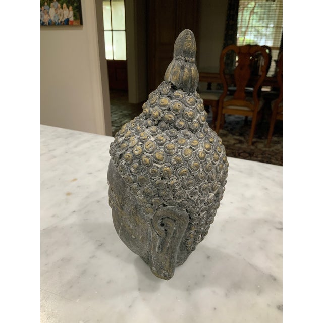 Mid 20th Century Mid-20th Century Asian Art Cast Concrete Like Buddha Head Tabletop Statue With Wabi-Sabi Patina For Sale - Image 5 of 8