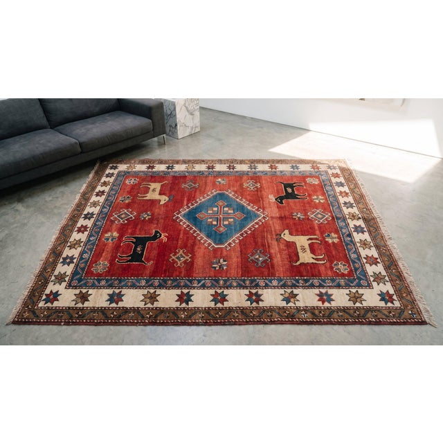 1890s Red Rust Medallion Tribal Antique Hand Knotted Persian Gabbeh Rug 5'3" X 8'10" Wool Carpet For Sale - Image 9 of 9