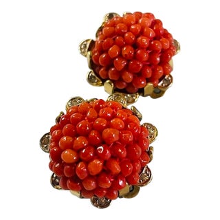 Vintage Nettie Rosenstein Woven Coral Bead Earrings, A Pair For Sale