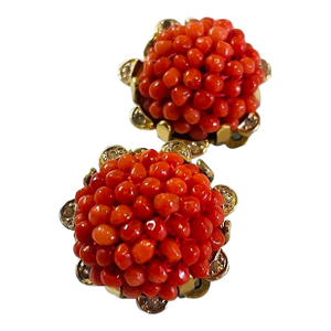Vintage Nettie Rosenstein Woven Coral Bead Earrings, A Pair