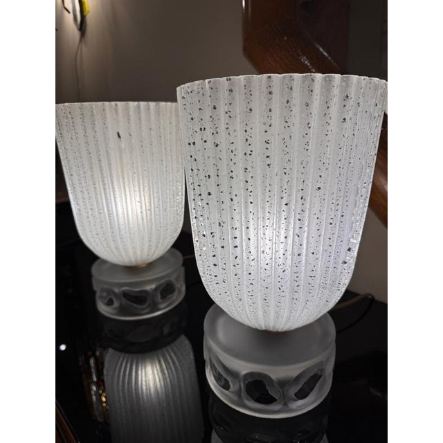 French Art Deco Ribbed Crystal Torchiere Table Lamps, Set of 2 For Sale - Image 6 of 9