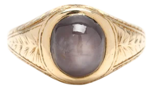 Vintage Engraved Star Sapphire Ring, 13-14k Yellow Gold, Ring Size 3.5, Art Deco