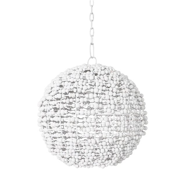 New special order item. Not vintage. Gorgeous contemporary sphere shaped pendant light wrapped with whitewash wood beads....