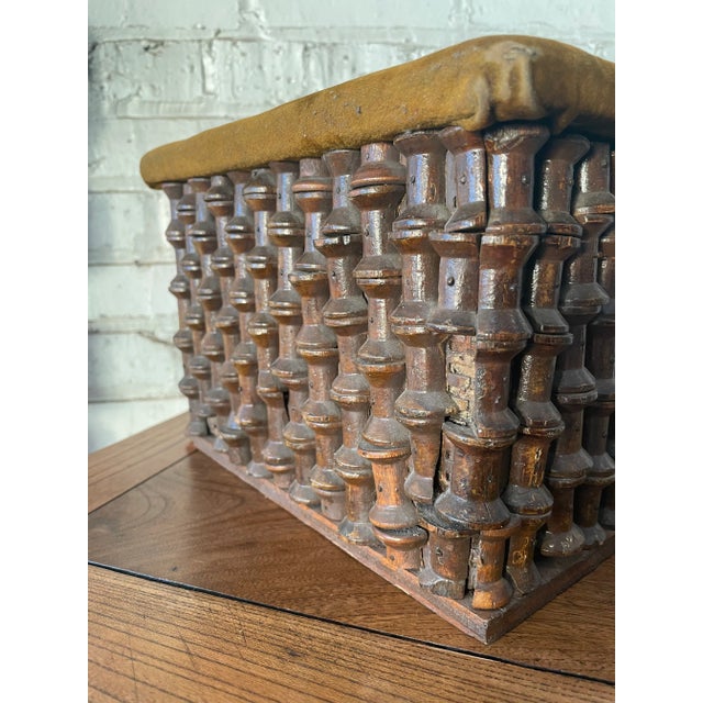 Mid 20th Century American Folk Tramp Art Spool Ottoman For Sale - Image 5 of 6