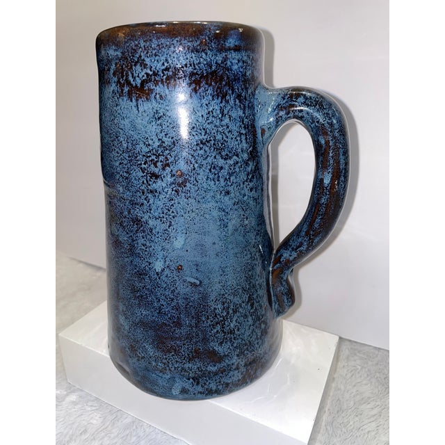 Vintage Studio Art Pottery Monastery Conyers Ga Monk Made Blue Pitcher