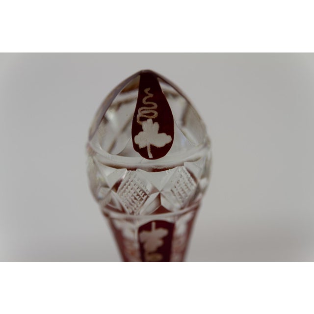 Bohemian Crystal Ruby Decanters with Wine Leaves, 1920s, Set of 2 For Sale - Image 11 of 18