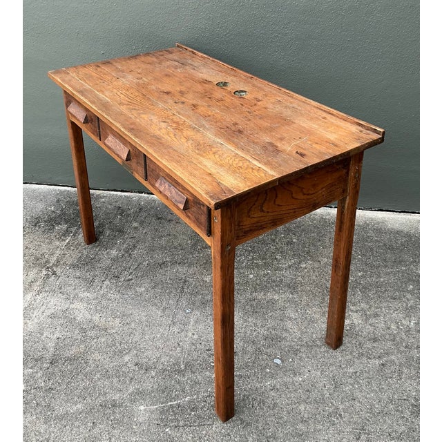 Brown Vintage Rustic C. Christiansen Workbench Desk For Sale - Image 8 of 10