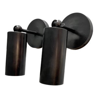 Pair of Apparatus Studio Cylinder Sconces in Blackened Brass For Sale