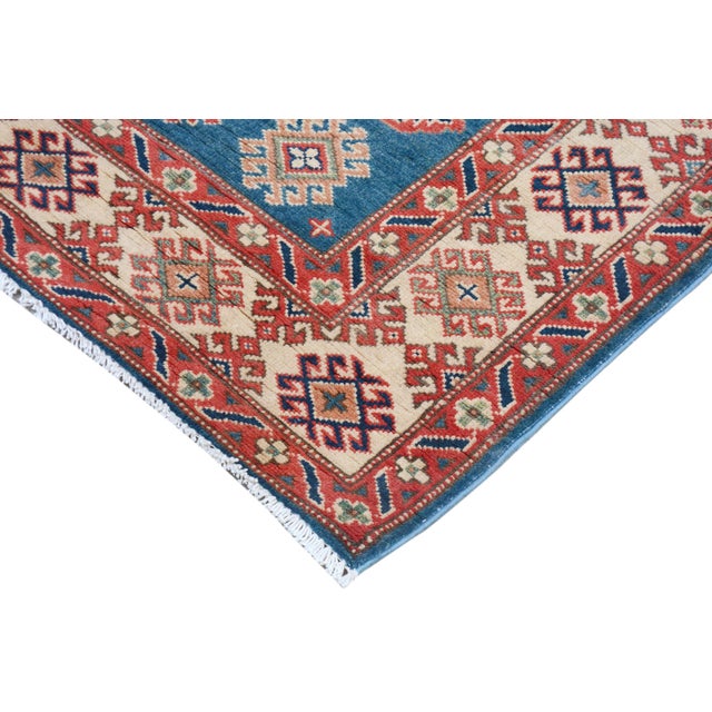 Bohemian Kazak Mervin Ivory/Red Wool Runner Rug - 4'0''x16'2'' For Sale - Image 4 of 10