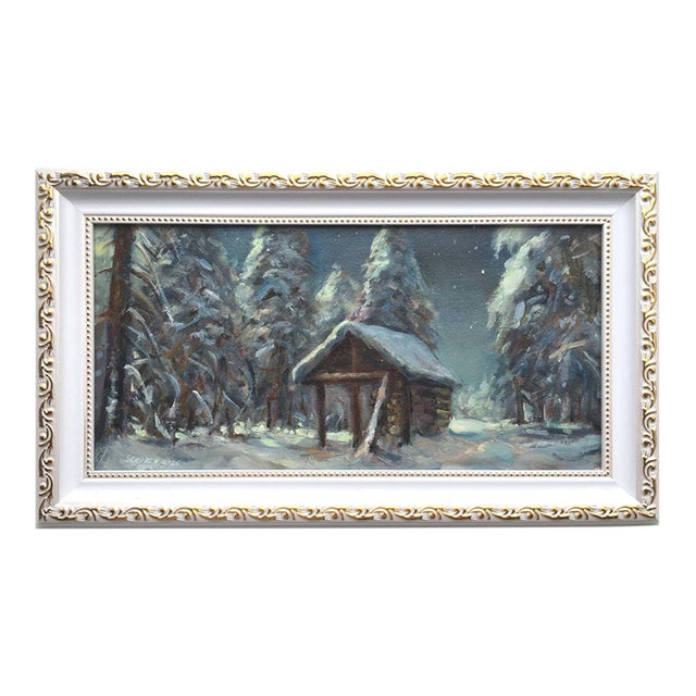 Framed Winter Forest Landscape Original Painting Vintage Style by Valeriya Serova For Sale