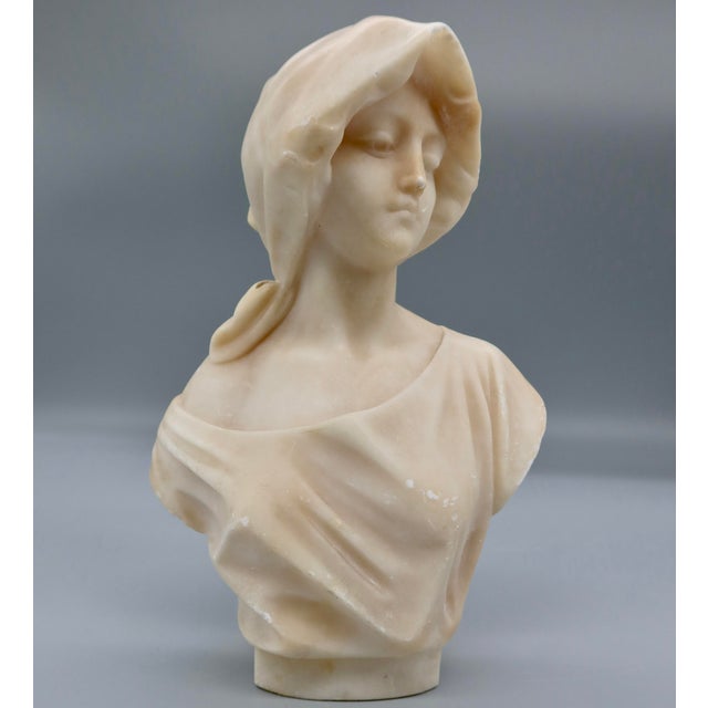 Late 19th Century Antique Italian Alabaster Bust, Signed Pugi — Hooded Female Figure, Late 19th / Early 20th Century For Sale - Image 5 of 9