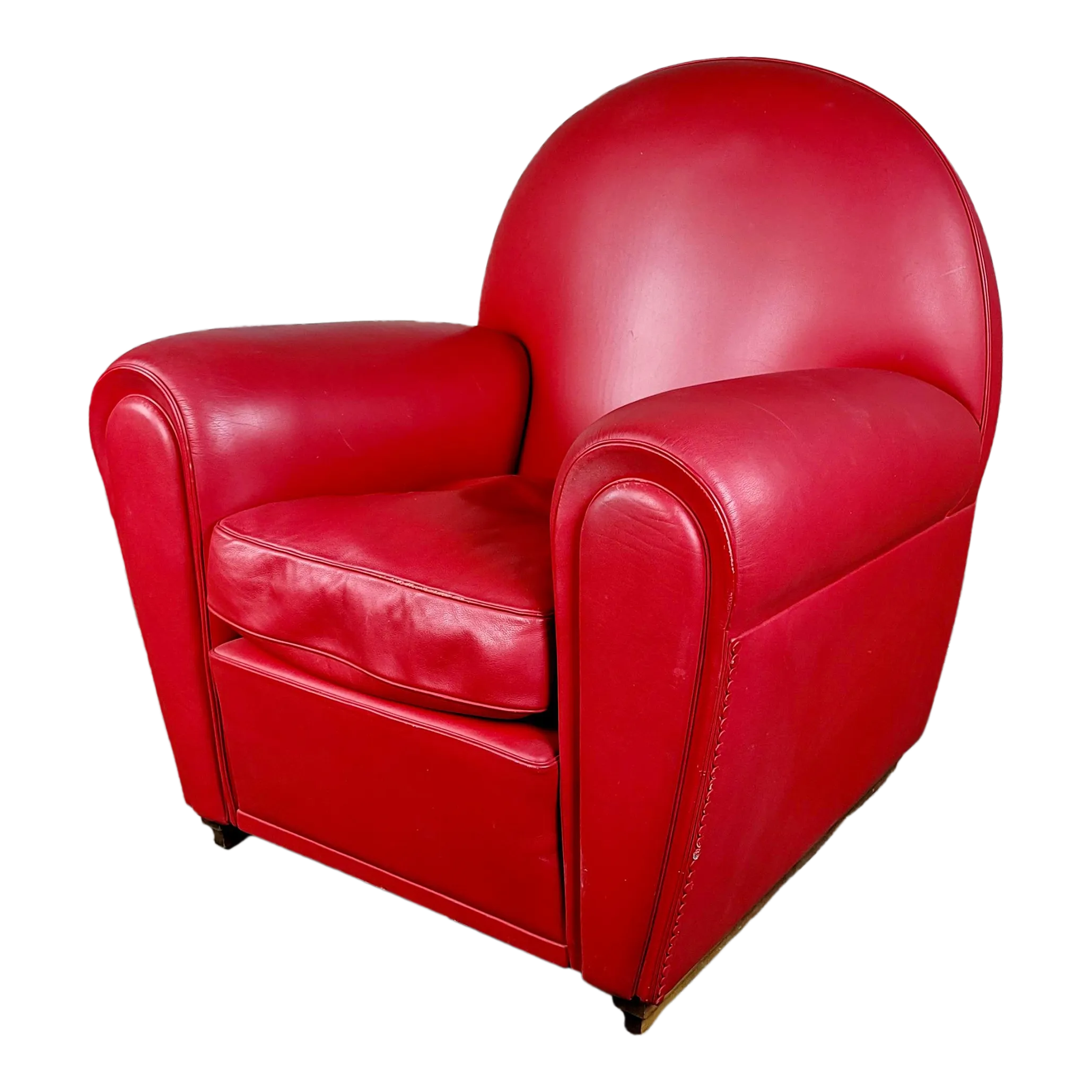 Poltrona Frau インターヴィスタ ラウンドチェア 赤 Poltrona Frau - Vanity Fair Red Leather Art Deco Club Chair | Chairish