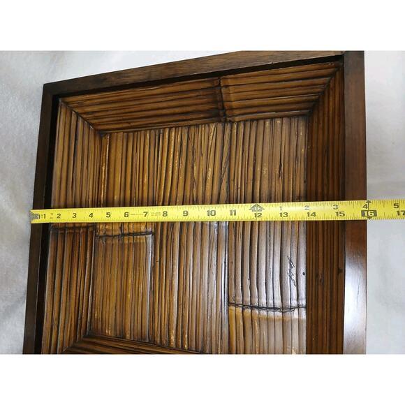 Vintage Asian 16" Dark Wood & Bamboo Serving Tray Ethnic Home Decor Party For Sale - Image 13 of 14