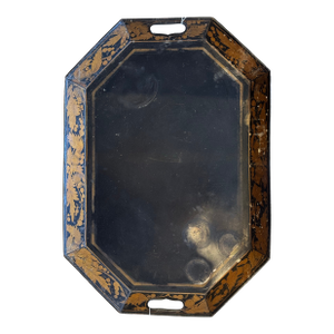 Antique Octagonal Black Lacquer and Gold Tole Tray