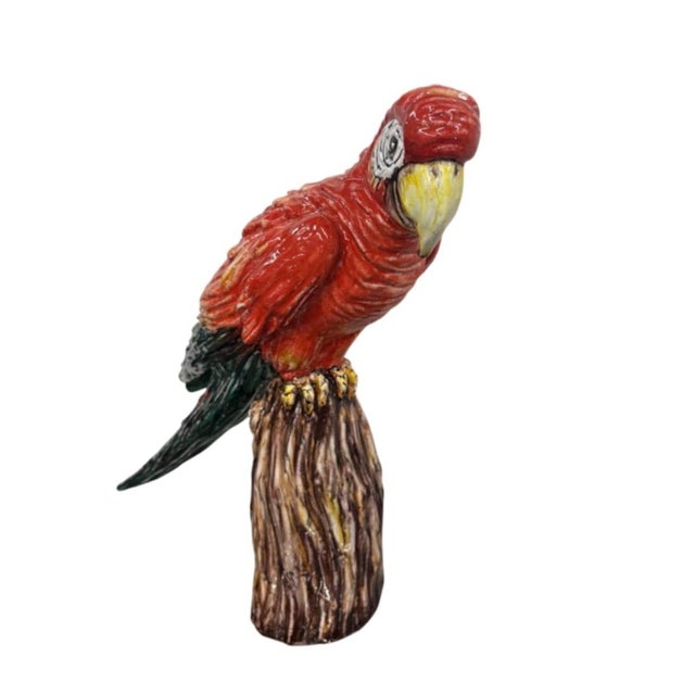 Italian Vintage Italian Hand-Painted Ceramic Scarlet Macaw Parrot Sculpture For Sale - Image 3 of 12