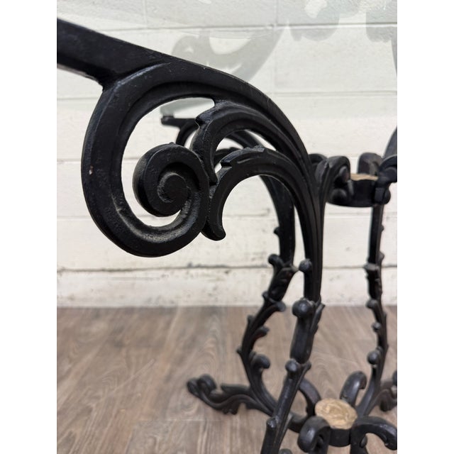 Black Vintage Hollywood Regency Style Wrought Iron and Glass Center Breakfast Table For Sale - Image 8 of 12