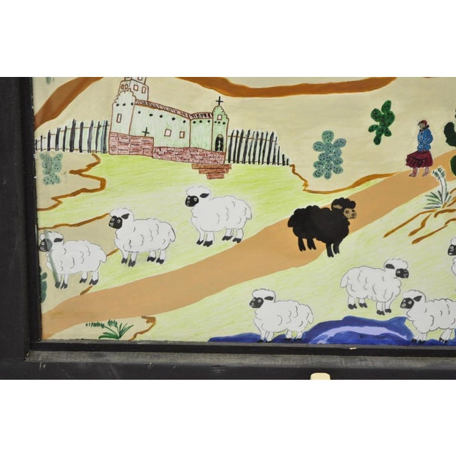 Wood Bill & Geraldine Nelson “Old Southwest” Black Sheep Painting Carved Wood Frame For Sale - Image 7 of 11