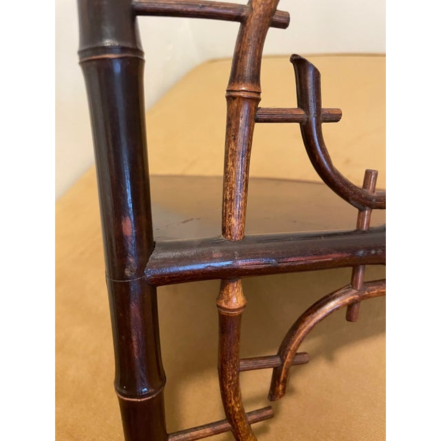 Brown Vintage Asian Chinoiserie Burnt Bamboo Painted Corner Shelf, Burgundy, Rose and Olive Green For Sale - Image 8 of 12