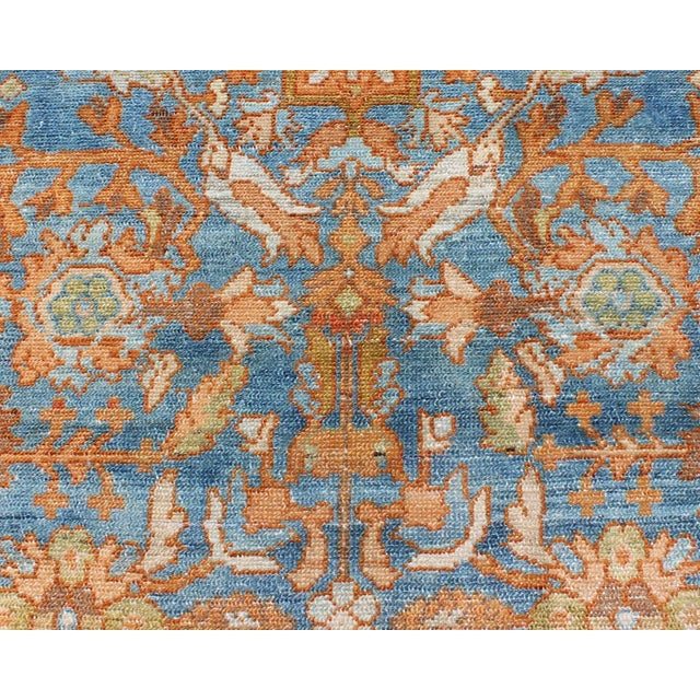 1920s Botanical Design Persian Malayer Antique Rug in Blue, Rust, and Orange Tones For Sale - Image 5 of 12
