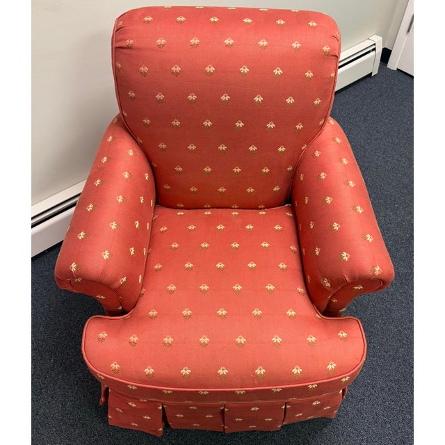 Salmon Recently Reupholstered Swivel Chair With Ottoman For Sale - Image 8 of 10