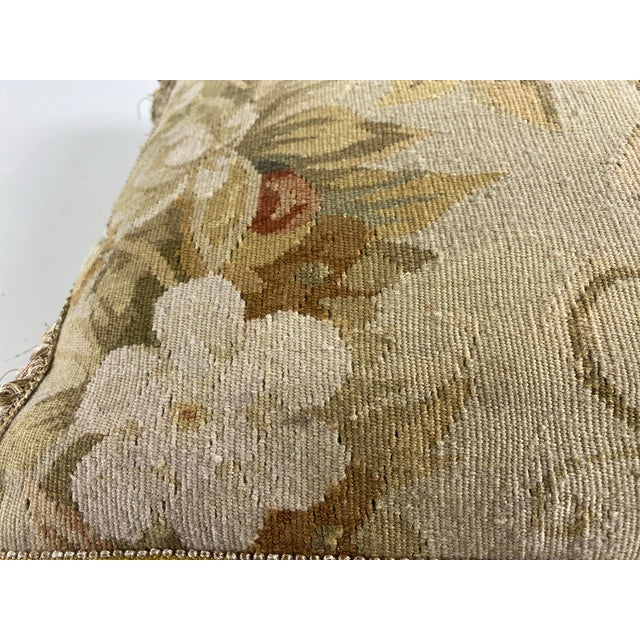 Tan Vintage Tasselled Floral Aubusson Tapestry Pillow For Sale - Image 8 of 9